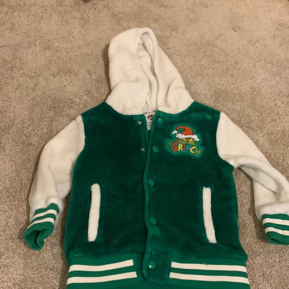Toddler grinch varsity jacket